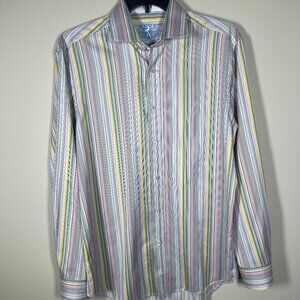 Bugatchi Men's Colorful Stripe Button-Up Shaped Fit Shirt L Preppy